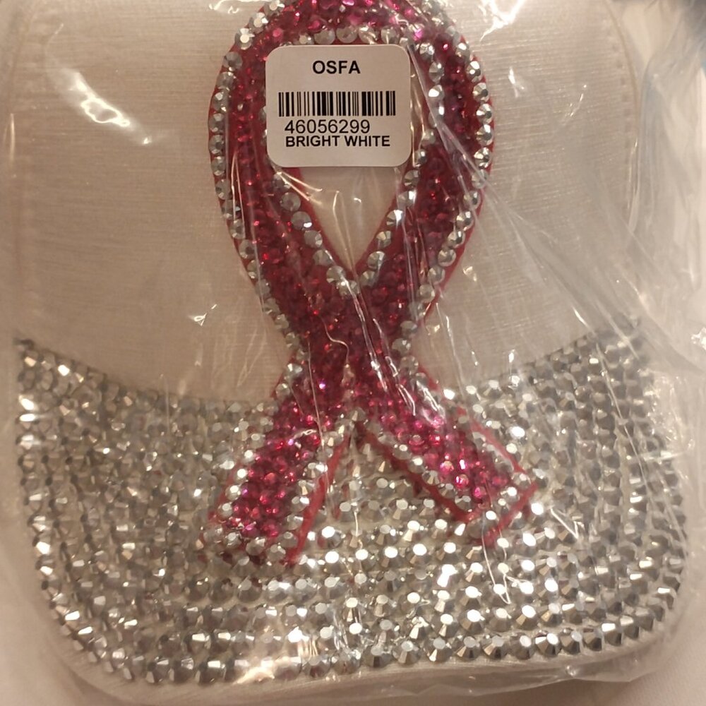 SEALED🎀Breast Cancer Awareness Rhinestone Ribbon Baseball Hat – White - Picture 5 of 8
